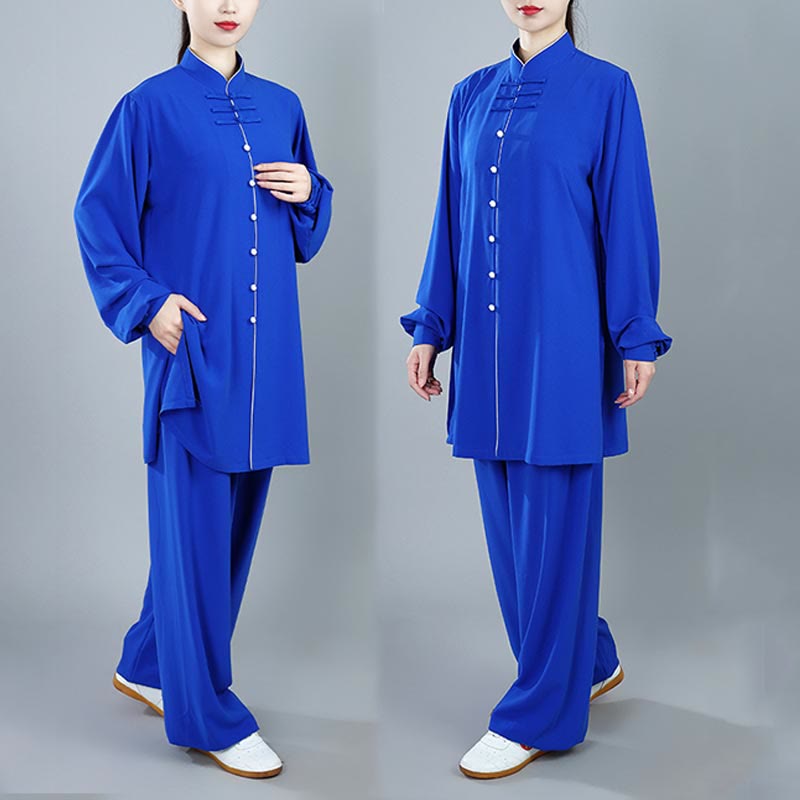 Buddha Stones 2Pcs Fall Solid Color Frog-Button Tai Chi Meditation Qigong Zen Practice Unisex Cotton Clothing Set - image 21