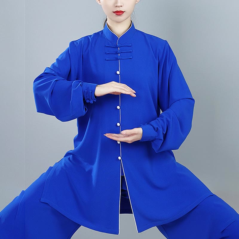 Buddha Stones 2Pcs Fall Solid Color Frog-Button Tai Chi Meditation Qigong Zen Practice Unisex Cotton Clothing Set - image 20