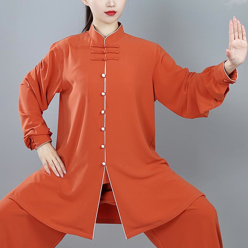 Buddha Stones 2Pcs Fall Solid Color Frog-Button Tai Chi Meditation Qigong Zen Practice Unisex Cotton Clothing Set - image 4