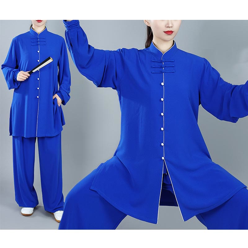 Buddha Stones 2Pcs Fall Solid Color Frog-Button Tai Chi Meditation Qigong Zen Practice Unisex Cotton Clothing Set - image 22