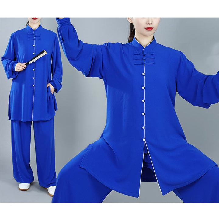 Buddha Stones 2Pcs Fall Solid Color Frog-Button Tai Chi Meditation Qigong Zen Practice Unisex Cotton Clothing Set - image 22