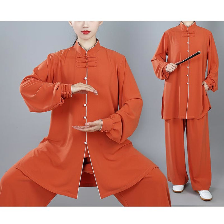 Buddha Stones 2Pcs Fall Solid Color Frog-Button Tai Chi Meditation Qigong Zen Practice Unisex Cotton Clothing Set - image 6