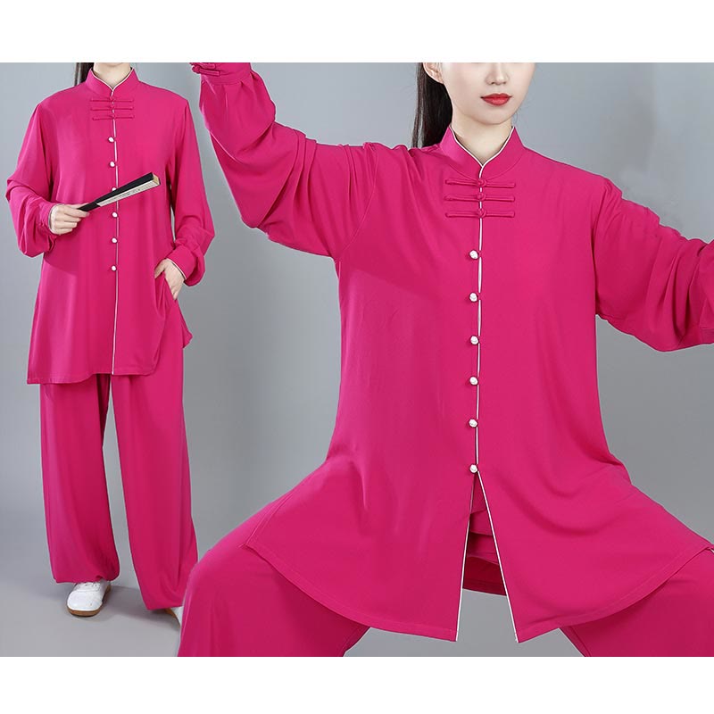 Buddha Stones 2Pcs Fall Solid Color Frog-Button Tai Chi Meditation Qigong Zen Practice Unisex Cotton Clothing Set - image 17