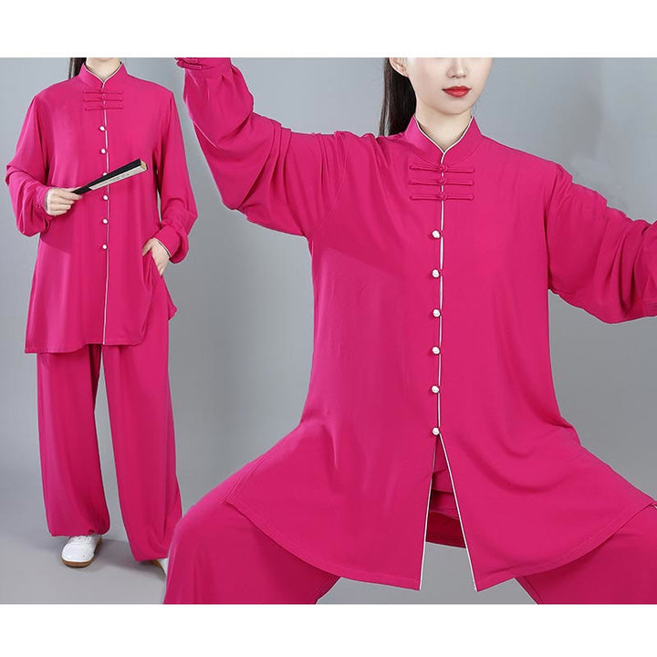 Buddha Stones 2Pcs Fall Solid Color Frog-Button Tai Chi Meditation Qigong Zen Practice Unisex Cotton Clothing Set - image 17