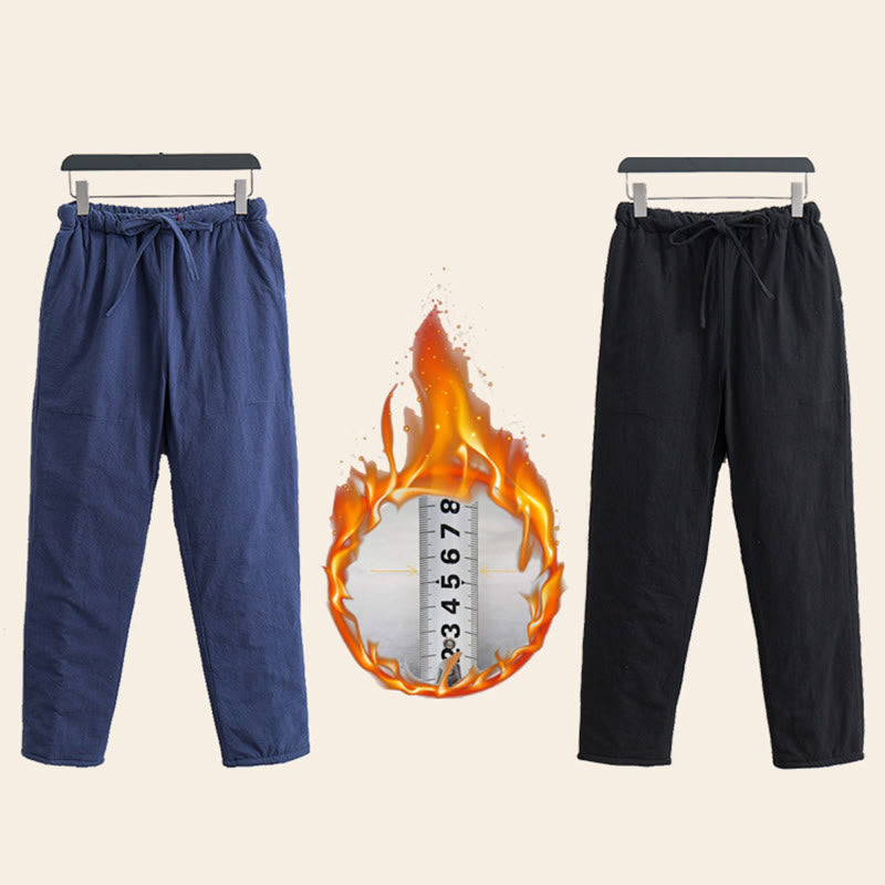 Buddha Stones Winter Solid Men's Drawstring Cotton Fleece Lined Pants With Pockets - image 5