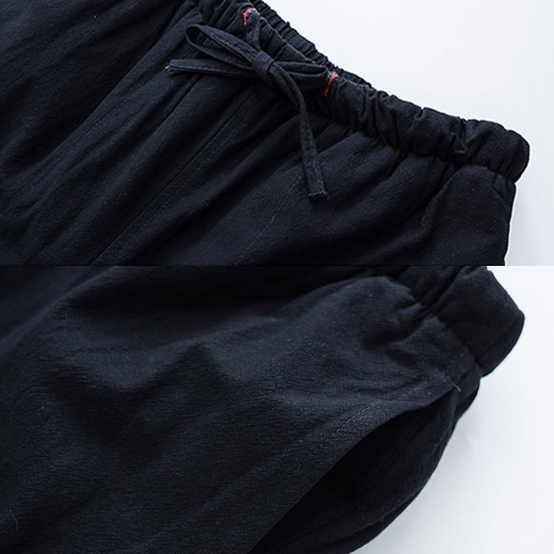 Buddha Stones Winter Solid Men's Drawstring Cotton Fleece Lined Pants With Pockets - image 8
