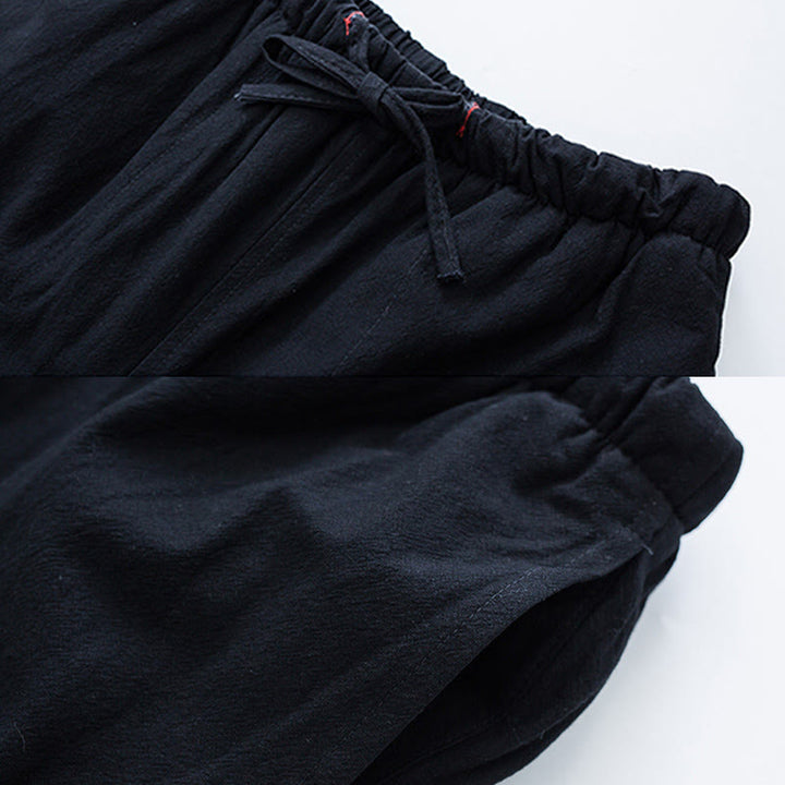 Buddha Stones Winter Solid Men's Drawstring Cotton Fleece Lined Pants With Pockets - image 8