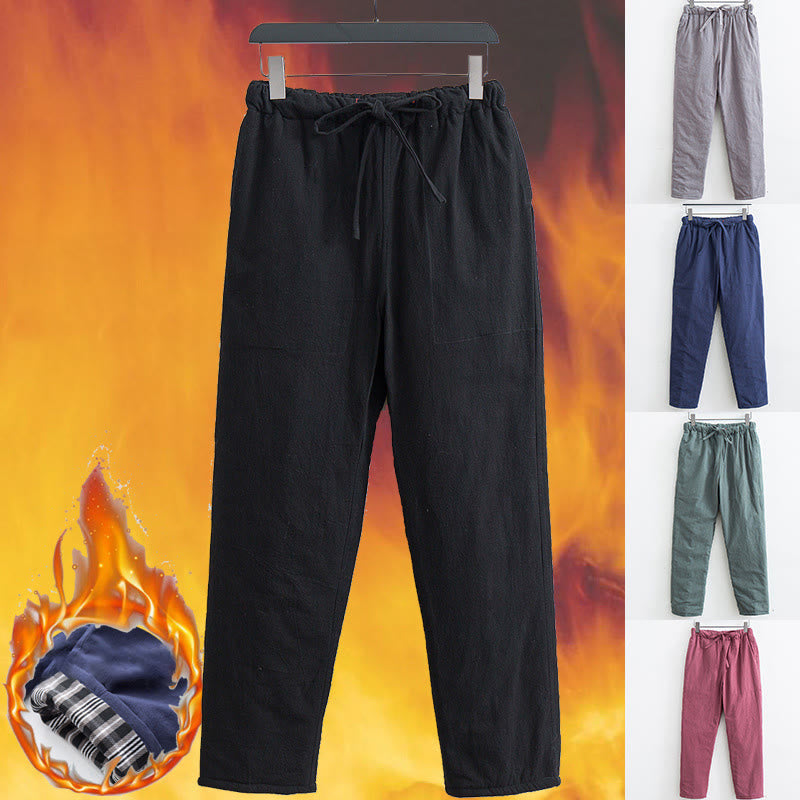 Buddha Stones Winter Solid Men's Drawstring Cotton Fleece Lined Pants With Pockets - image 9