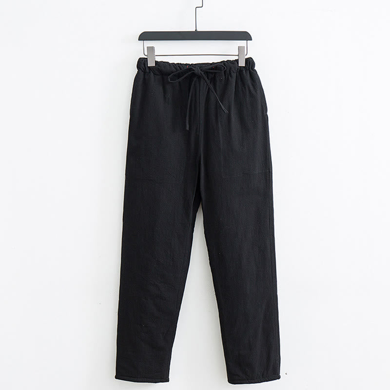 Buddha Stones Winter Solid Men's Drawstring Cotton Fleece Lined Pants With Pockets - Black - US/UK/AU44，EU54 (4XL) - image 7