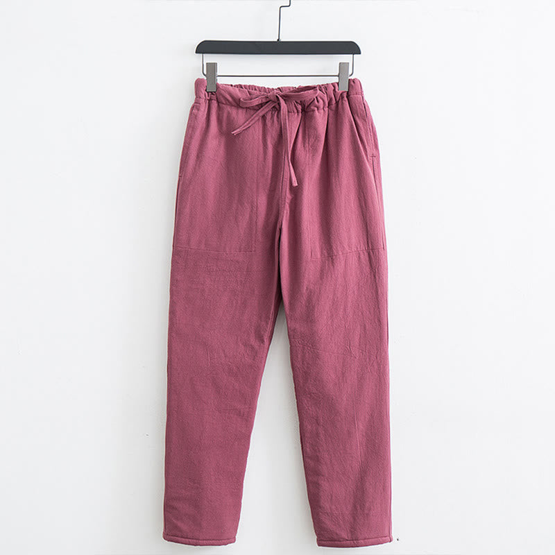 Buddha Stones Winter Solid Men's Drawstring Cotton Fleece Lined Pants With Pockets - PaleVioletRed - US/UK/AU44，EU54 (4XL) - image 10