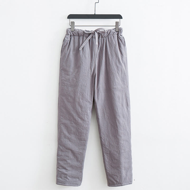 Buddha Stones Winter Solid Men's Drawstring Cotton Fleece Lined Pants With Pockets - LightGrey - US/UK/AU44，EU54 (4XL) - image 6