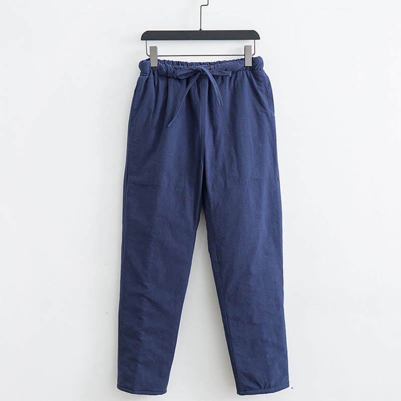 Buddha Stones Winter Solid Men's Drawstring Cotton Fleece Lined Pants With Pockets - SteelBlue - US/UK/AU44，EU54 (4XL) - image 1