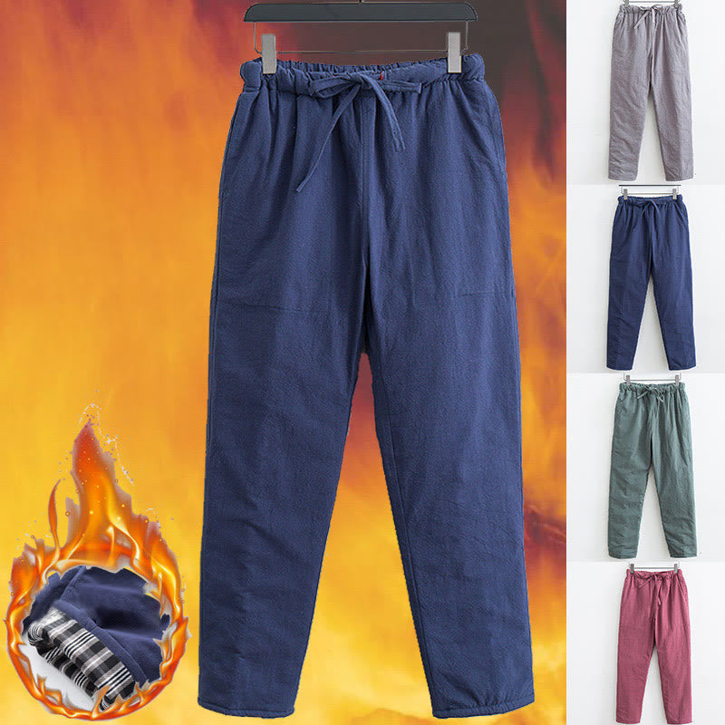 Buddha Stones Winter Solid Men's Drawstring Cotton Fleece Lined Pants With Pockets - image 0