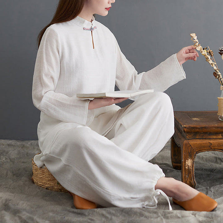 Buddha Stones 2Pcs Solid Women's Long Sleeve Shirt Pants Meditation Clothing Set - image 15