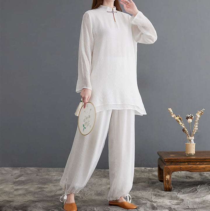 Buddha Stones 2Pcs Solid Women's Long Sleeve Shirt Pants Meditation Clothing Set - image 14