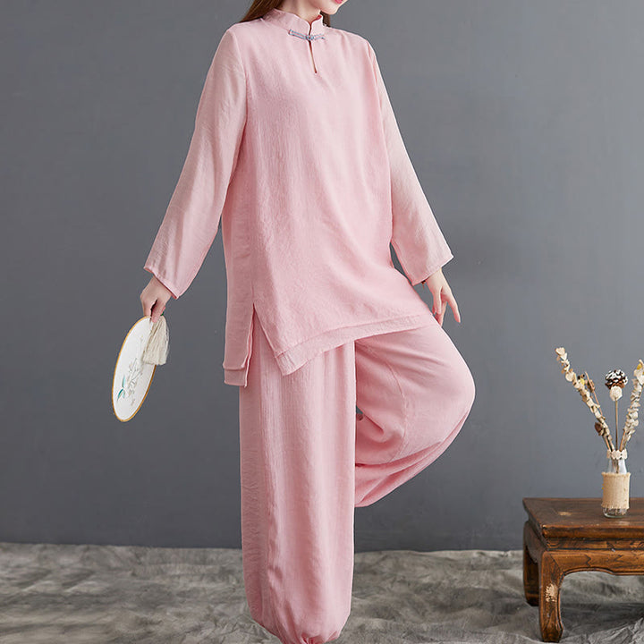 Buddha Stones 2Pcs Solid Women's Long Sleeve Shirt Pants Meditation Clothing Set - image 2