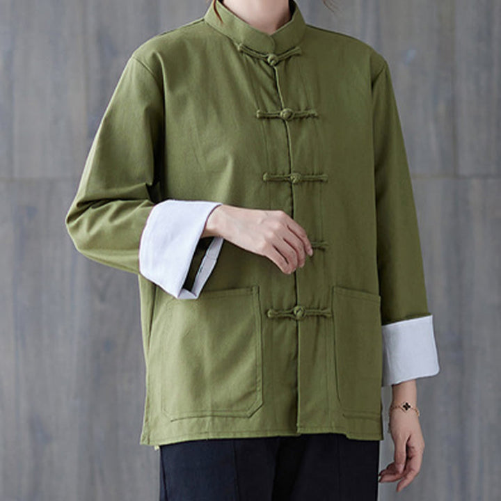 Buddha Stones Women's Frog-Button Long Sleeve Shirt Pants Meditation Cotton Linen Clothing - image 2