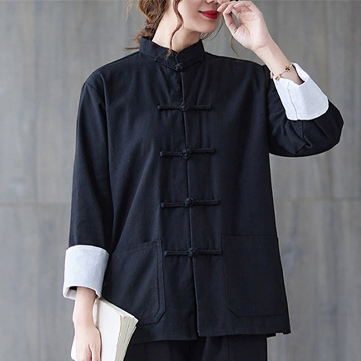 Buddha Stones Women's Frog-Button Long Sleeve Shirt Pants Meditation Cotton Linen Clothing - image 5