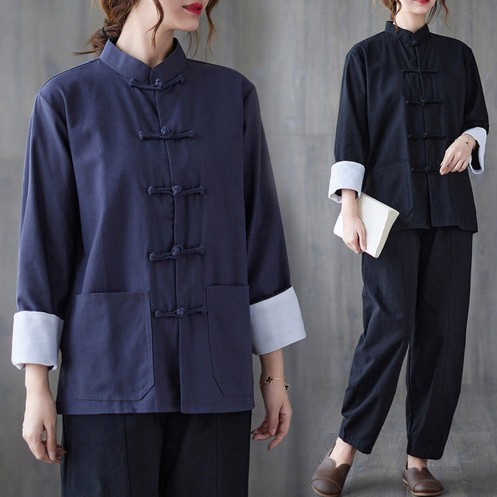 Buddha Stones Women's Frog-Button Long Sleeve Shirt Pants Meditation Cotton Linen Clothing - image 20