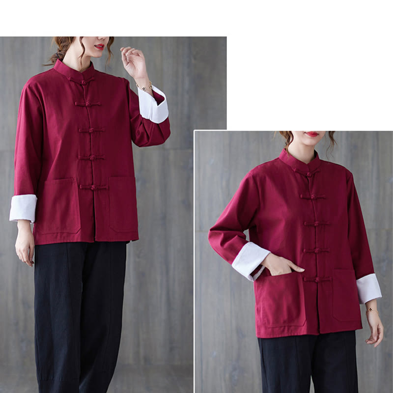 Buddha Stones Women's Frog-Button Long Sleeve Shirt Pants Meditation Cotton Linen Clothing - image 10