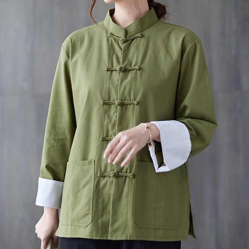 Buddha Stones Women's Frog-Button Long Sleeve Shirt Pants Meditation Cotton Linen Clothing - image 1