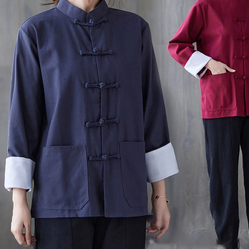 Buddha Stones Women's Frog-Button Long Sleeve Shirt Pants Meditation Cotton Linen Clothing - image 19