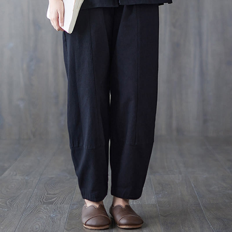 Buddha Stones Women's Frog-Button Long Sleeve Shirt Pants Meditation Cotton Linen Clothing - Black Pants - US8-10，UK/AU12-14，EU40-42 (2XL) - image 21