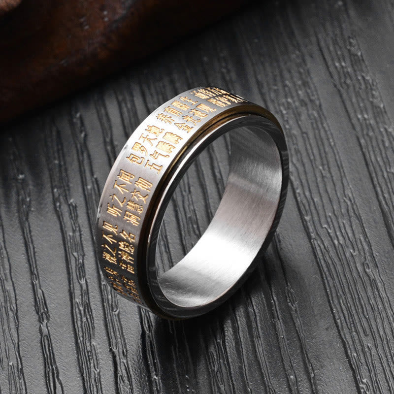 Buddha Stones Bagua Yin Yang Chinese Characters Titanium Steel Balance Rotatable Ring - Golden - US12 - image 10