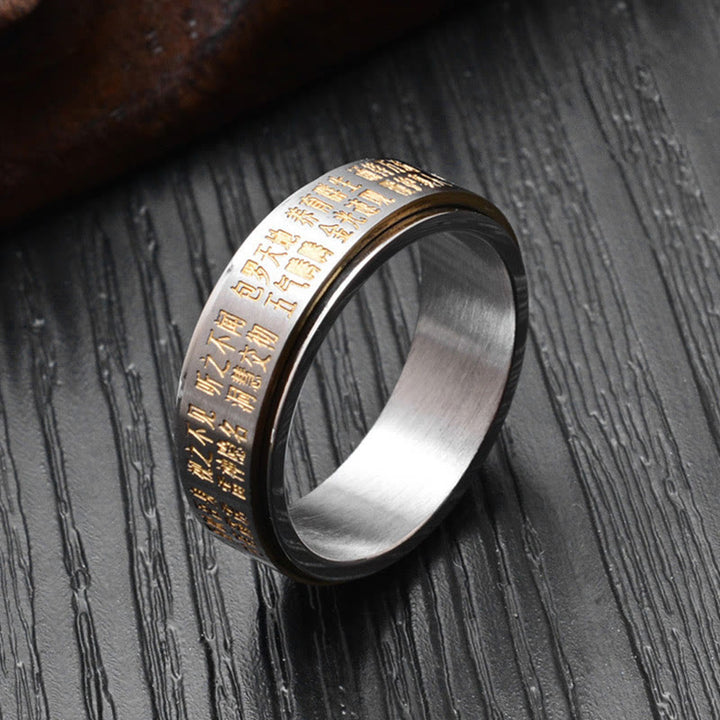 Buddha Stones Bagua Yin Yang Chinese Characters Titanium Steel Balance Rotatable Ring - Golden - US12 - image 10