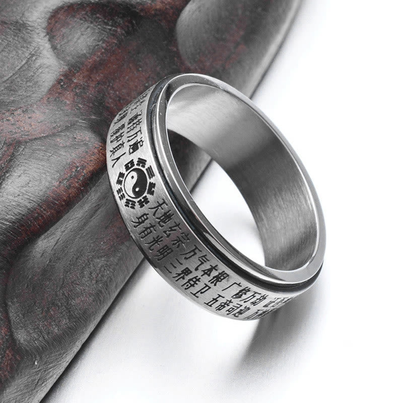 Buddha Stones Bagua Yin Yang Chinese Characters Titanium Steel Balance Rotatable Ring - image 5