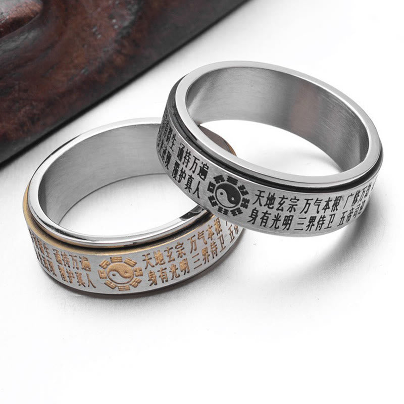 Buddha Stones Bagua Yin Yang Chinese Characters Titanium Steel Balance Rotatable Ring - image 15