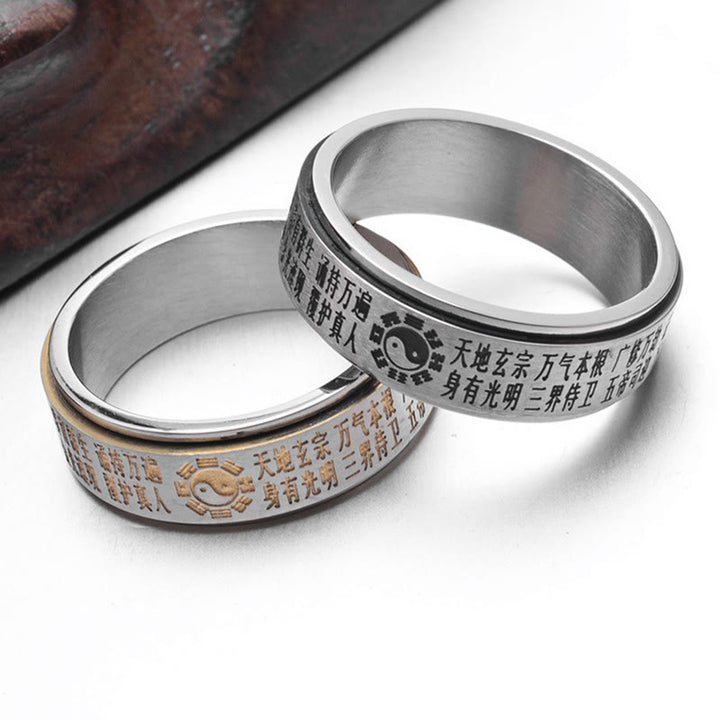 Buddha Stones Bagua Yin Yang Chinese Characters Titanium Steel Balance Rotatable Ring - image 15