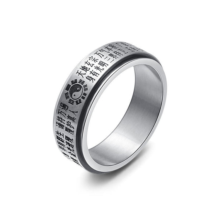 Buddha Stones Bagua Yin Yang Chinese Characters Titanium Steel Balance Rotatable Ring - image 3