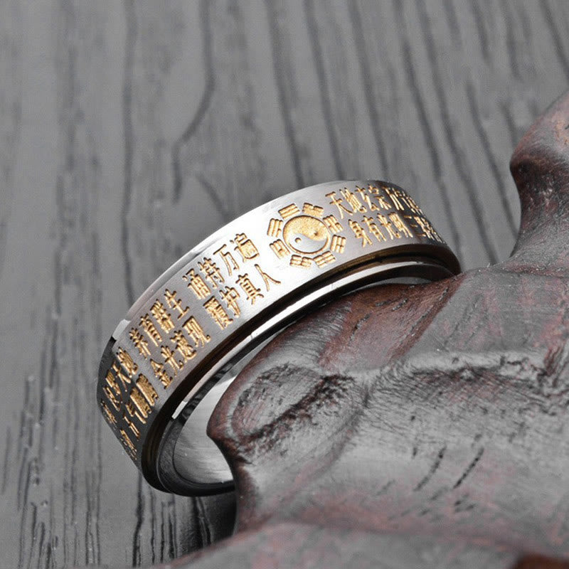 Buddha Stones Bagua Yin Yang Chinese Characters Titanium Steel Balance Rotatable Ring - image 11