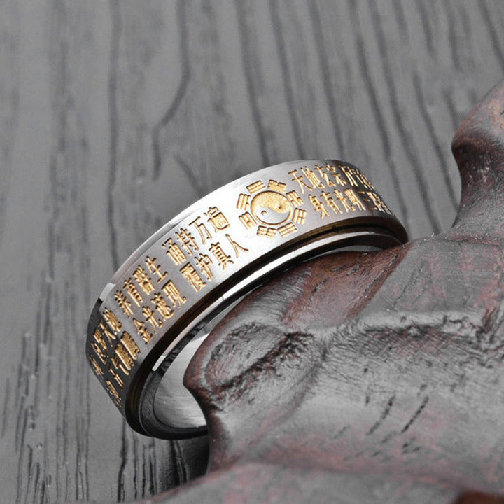 Buddha Stones Bagua Yin Yang Chinese Characters Titanium Steel Balance Rotatable Ring - image 11