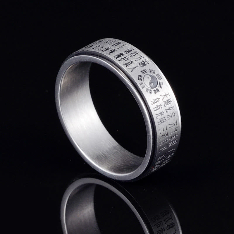 Buddha Stones Bagua Yin Yang Chinese Characters Titanium Steel Balance Rotatable Ring - Black - US12 - image 2