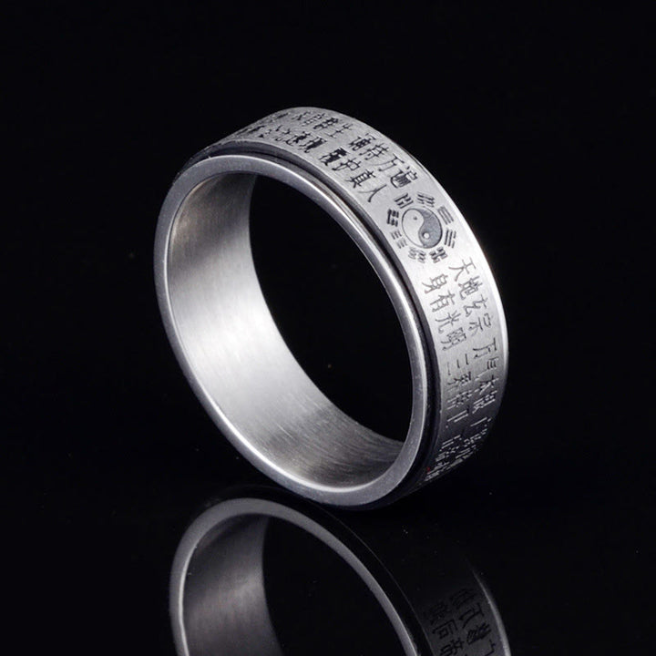 Buddha Stones Bagua Yin Yang Chinese Characters Titanium Steel Balance Rotatable Ring - Black - US12 - image 2