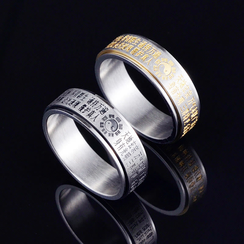 Buddha Stones Bagua Yin Yang Chinese Characters Titanium Steel Balance Rotatable Ring - image 1