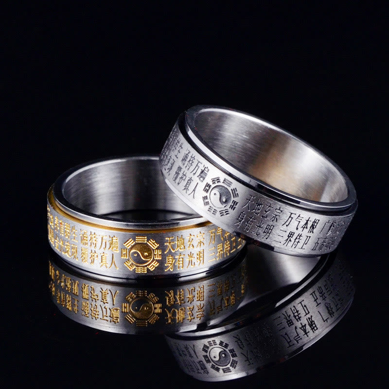 Buddha Stones Bagua Yin Yang Chinese Characters Titanium Steel Balance Rotatable Ring - image 0