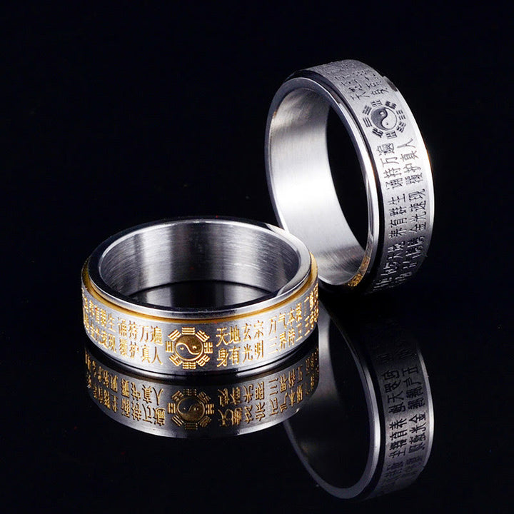 Buddha Stones Bagua Yin Yang Chinese Characters Titanium Steel Balance Rotatable Ring - image 14