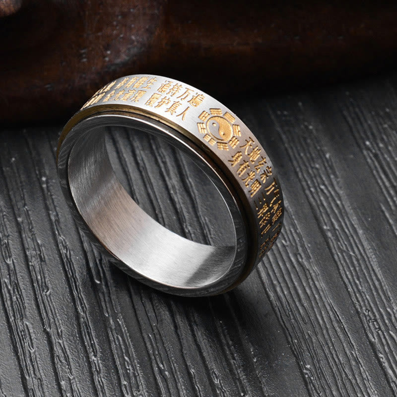 Buddha Stones Bagua Yin Yang Chinese Characters Titanium Steel Balance Rotatable Ring - image 12