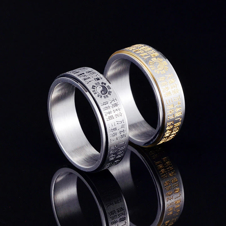 Buddha Stones Bagua Yin Yang Chinese Characters Titanium Steel Balance Rotatable Ring - image 13