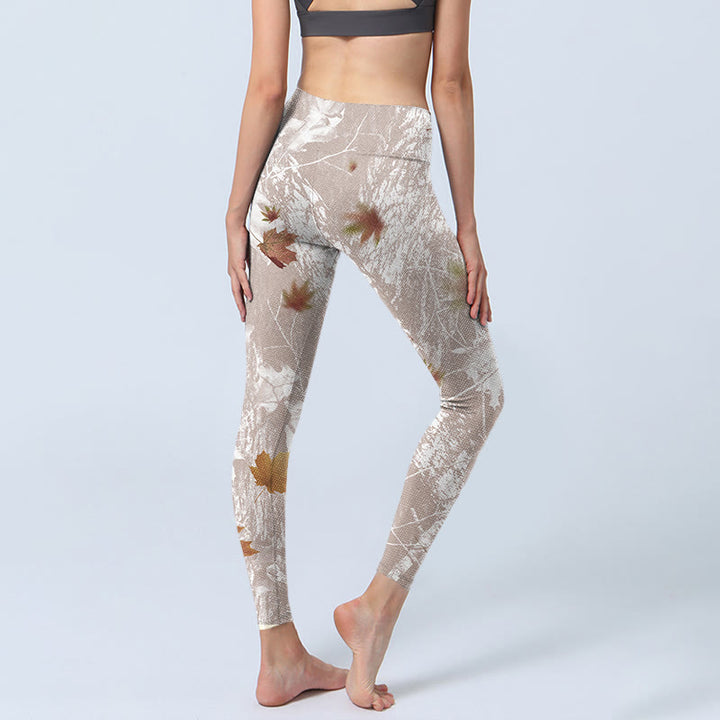 Buddha Stones Maple Leaves Branches Print Gym Leggings Women's Yoga Pants - image 5