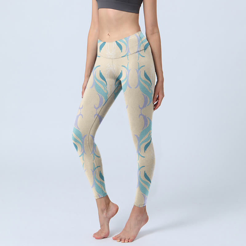 Buddha Stones Blue Purple Green Lines Gym Leggings Women's Yoga Pants - Beige - US18，UK/AU22，EU50 (4XL) - image 0