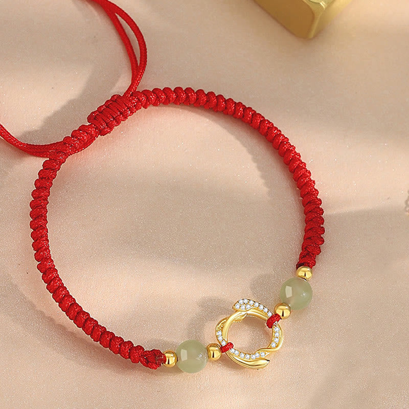 Buddha Stones Red String Hetian Jade 925 Sterling Silver Cubic Zirconia Year of the Snake Protection Bracelet - image 2