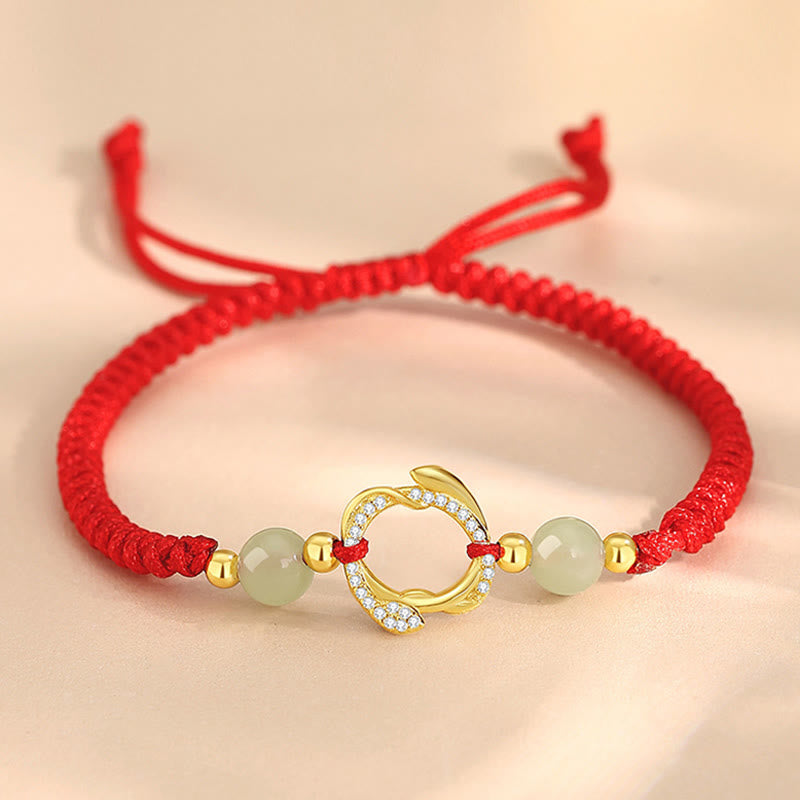 Buddha Stones Red String Hetian Jade 925 Sterling Silver Cubic Zirconia Year of the Snake Protection Bracelet - Red String Hetian Jade 925 Sterling Silver(Wrist Circumference: 15-22cm) - image 0