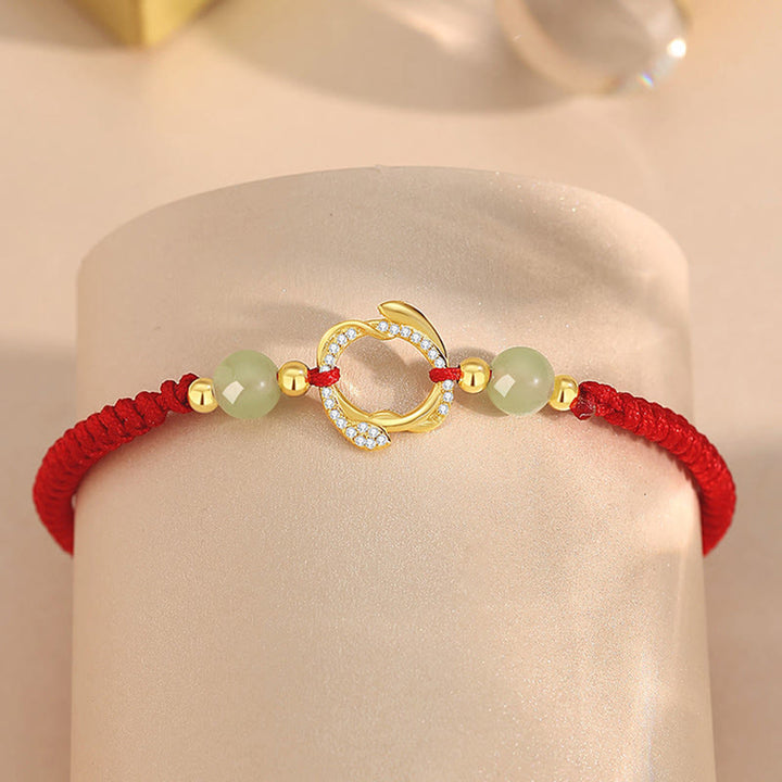 Buddha Stones Red String Hetian Jade 925 Sterling Silver Cubic Zirconia Year of the Snake Protection Bracelet - image 1