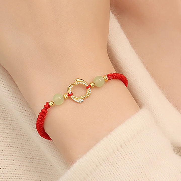 Buddha Stones Red String Hetian Jade 925 Sterling Silver Cubic Zirconia Year of the Snake Protection Bracelet - image 3
