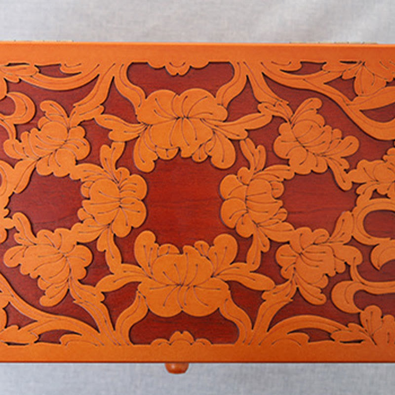 Buddha Stones Large Capacity Vintage Flowers Carved Wooden Jewelry Box Six-Layer Jewelry Storage Box - image 10