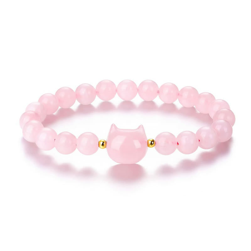 Buddha Stones Amethyst Green Aventurine Rose Quartz Fluorite Cat Head Balance Luck Bracelet - image 13